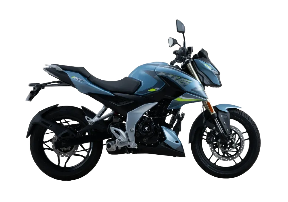 Bajaj Pulsar N160 Polar Sky Blue side view