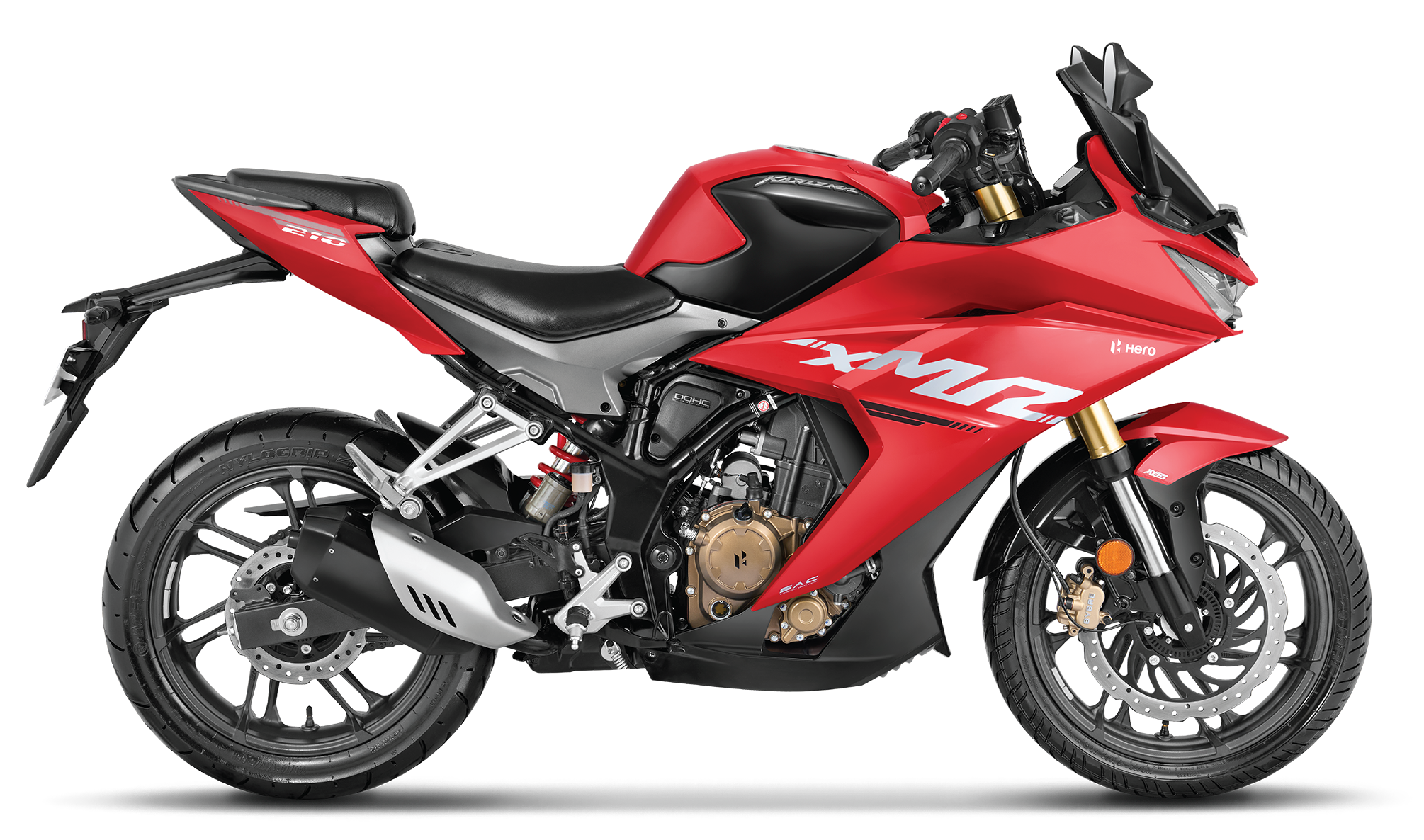 Hero Karizma XMR Red dynamic riding view