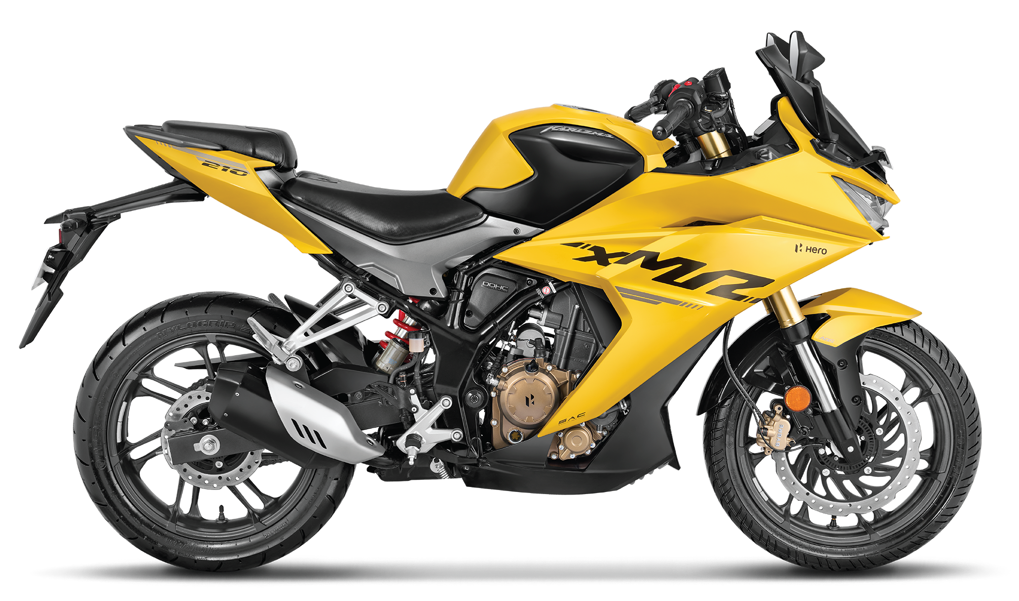 Hero Karizma XMR Yellow dynamic riding view