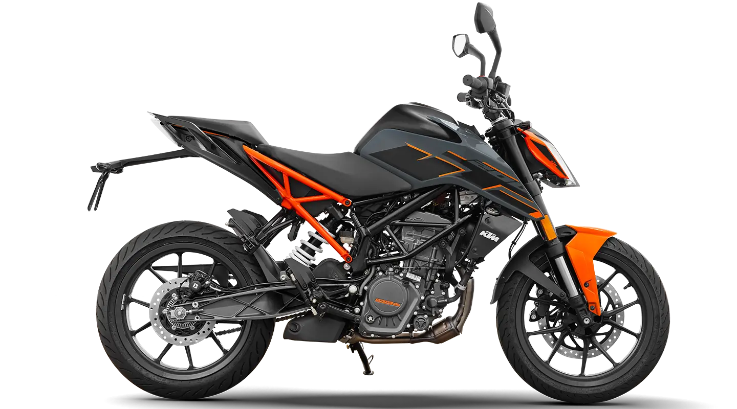 KTM Duke 200 Dark Galvano front and side view