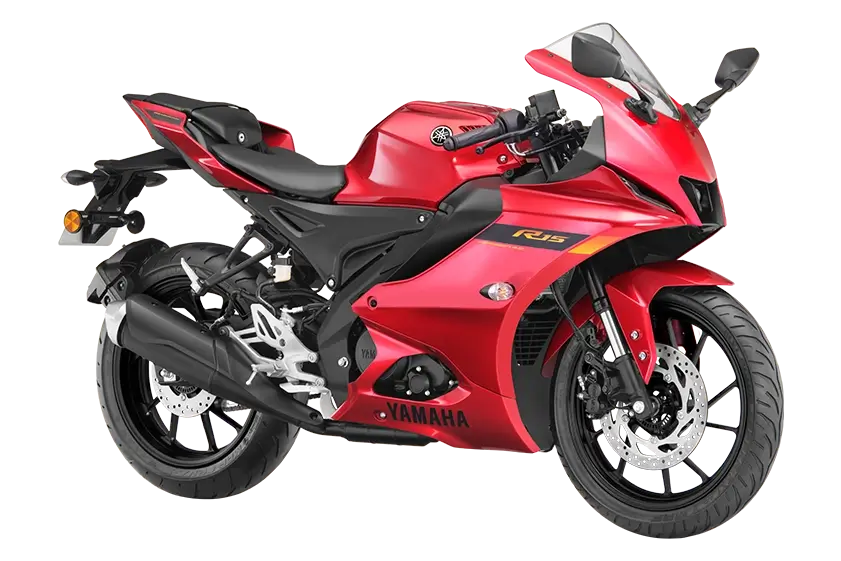 Yamaha R15 Metallic Red sporty angle view