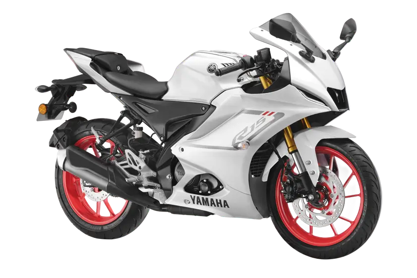 Yamaha R15 Intensity White sharp front view premium sport bike